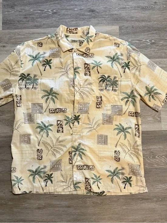 Batik Bay Men's Hawaiian Tropical Print Short-Sleeve Shirt - Cream Palm Size XL - Picture 1 of 9